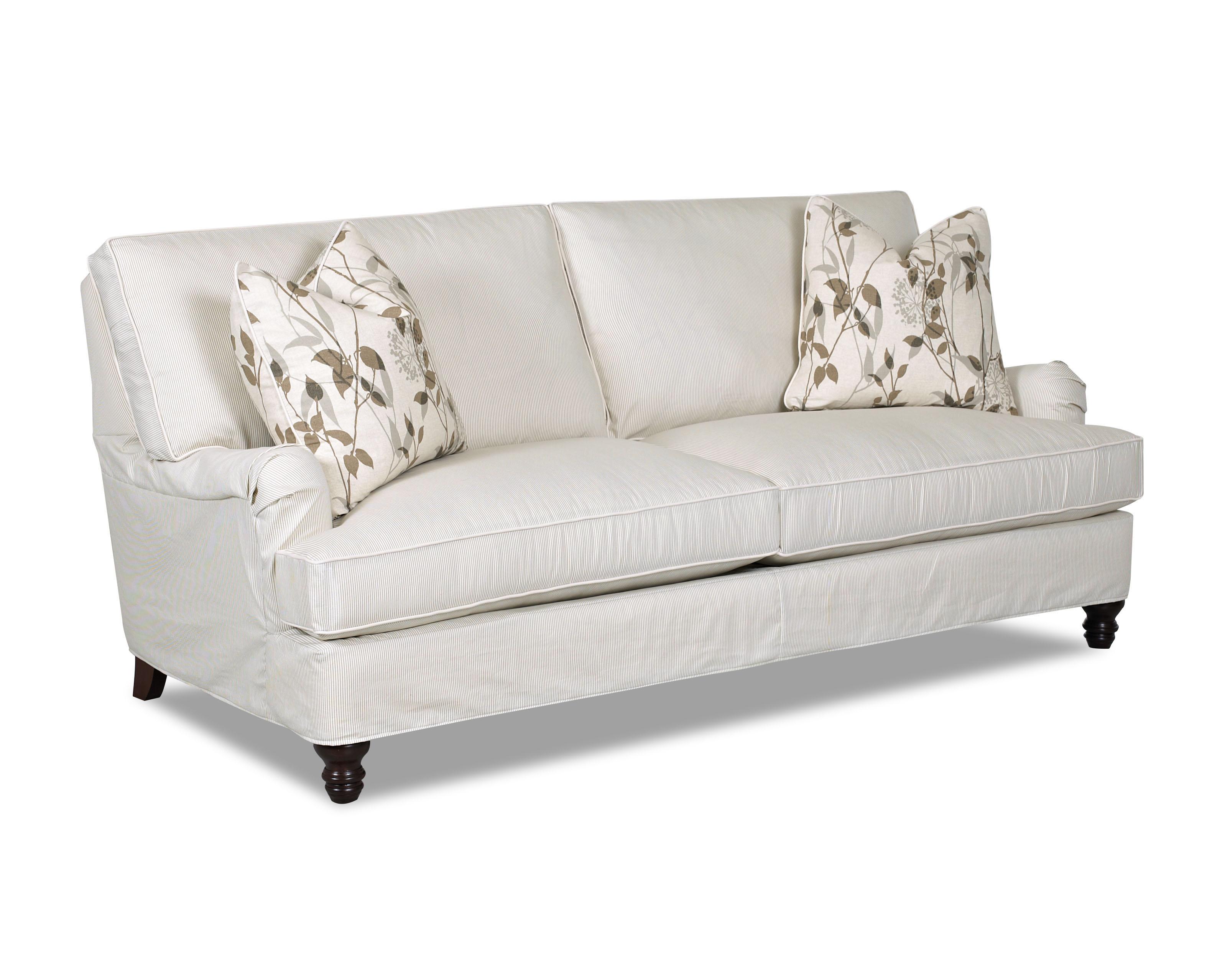 Klaussner Loewy D40100 S Traditional Stationary Sofa with Slip Cover and Charles of London Arms